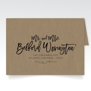 Address Printing & Brown Craft Paper Envelopes . Bold Large Wild Calligraphy . Front / Wedding Guest Names . Back Flap / Return Address