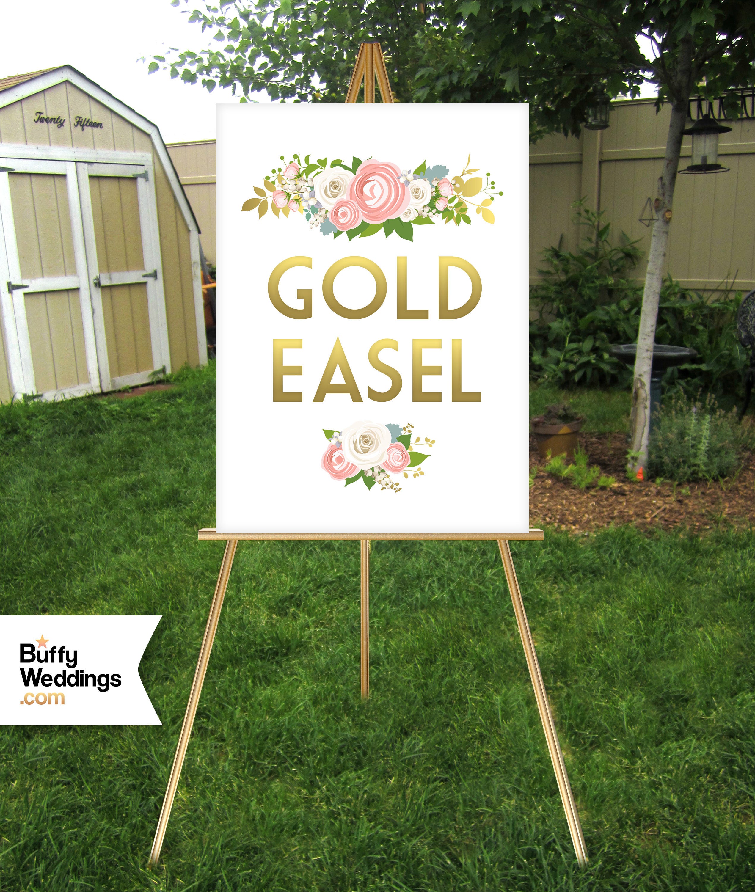 CHROME GOLD Easel . Large Metallic Wood Wedding Floor Stand Display  Lightweight Signs up to 30 X 40in Foam Board Canvas Wood & Acrylic Signs 