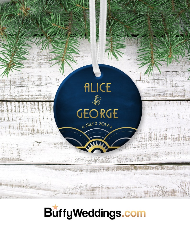 Art Deco Christmas Ornament Navy Gold Great Gatsby Custom Etsy