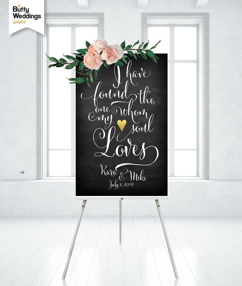 Song of Solomon I have Found the One Whom my Soul Loves Navy & Gold Calligraphy Wedding Quote Sign . Printed on Paper . Foam Board . Canvas image 3