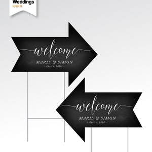 Wood Welcome Arrow Sign & Step Stake White Script 18 x 24 Printed Sign Heavy Duty Corrugated Plastic . Double-sided Arrow points both ways image 2