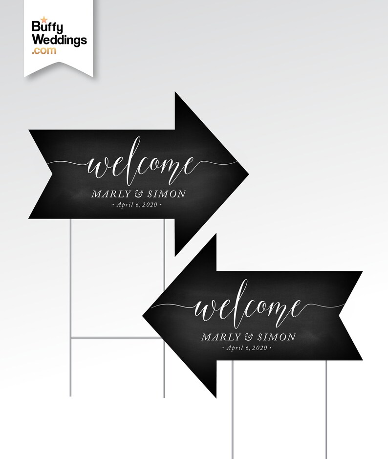 Wood Welcome Arrow Sign & Step Stake White Script 18 x 24 Printed Sign Heavy Duty Corrugated Plastic . Double-sided Arrow points both ways image 2