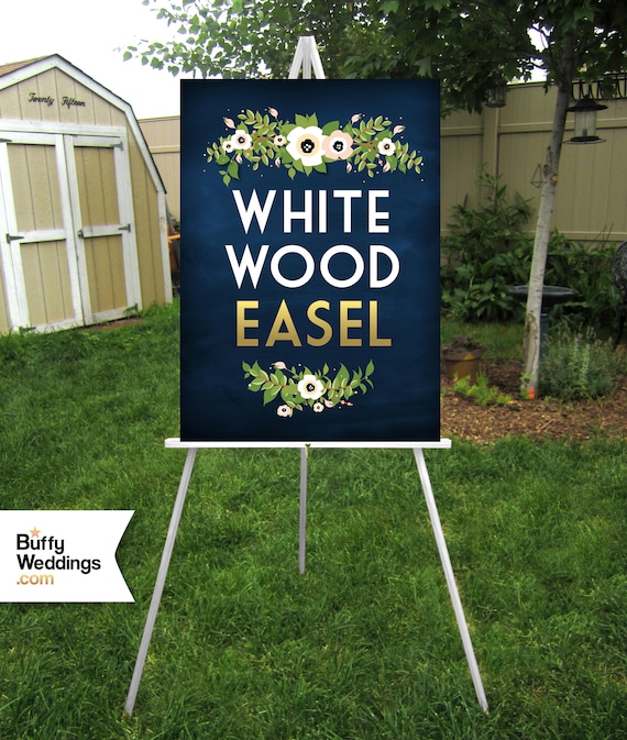 WHITE Easel Wood 5ft Floor Display Large Wedding Sign Stand . Holds Clear  Acrylic Chalkboard Foam Board Canvas Wood Signage up to 30 X 40 In 