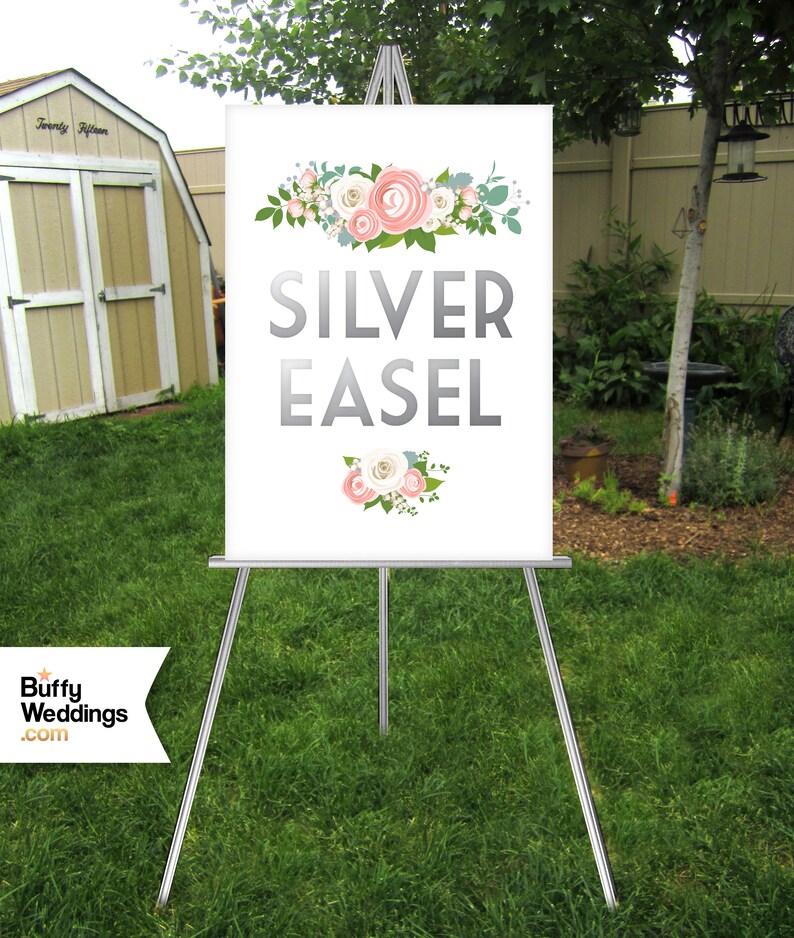 Silver Easel Large Wedding Sign Floor Stand Displays Up To Image 0
