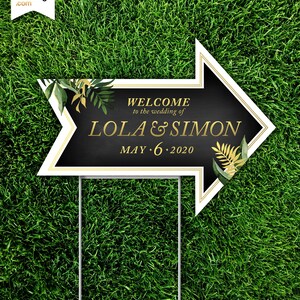 Wood Welcome Arrow Sign & Step Stake White Script 18 x 24 Printed Sign Heavy Duty Corrugated Plastic . Double-sided Arrow points both ways image 5