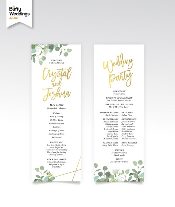 Printed Programs Wedding Ceremony Mass Cards Eucalyptus Etsy
