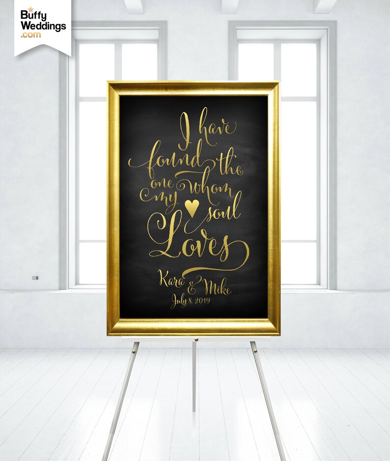 Song of Solomon I have Found the One Whom my Soul Loves Navy & Gold Calligraphy Wedding Quote Sign . Printed on Paper . Foam Board . Canvas image 2