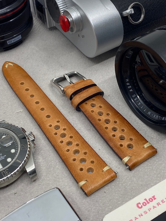 Rally Watch Straps, Leather Watch Strap, Vintage Brown Retro Racing Watch Band for 19mm 20mm Watch, Personalise Valentines Day Gift Ideas