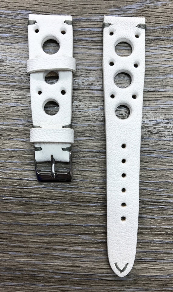 White Leather Watch Strap 20mm 19mm Racing Watch Band Custom Wristwatch Band Valentines Day Gift Ideas replacement Watch band