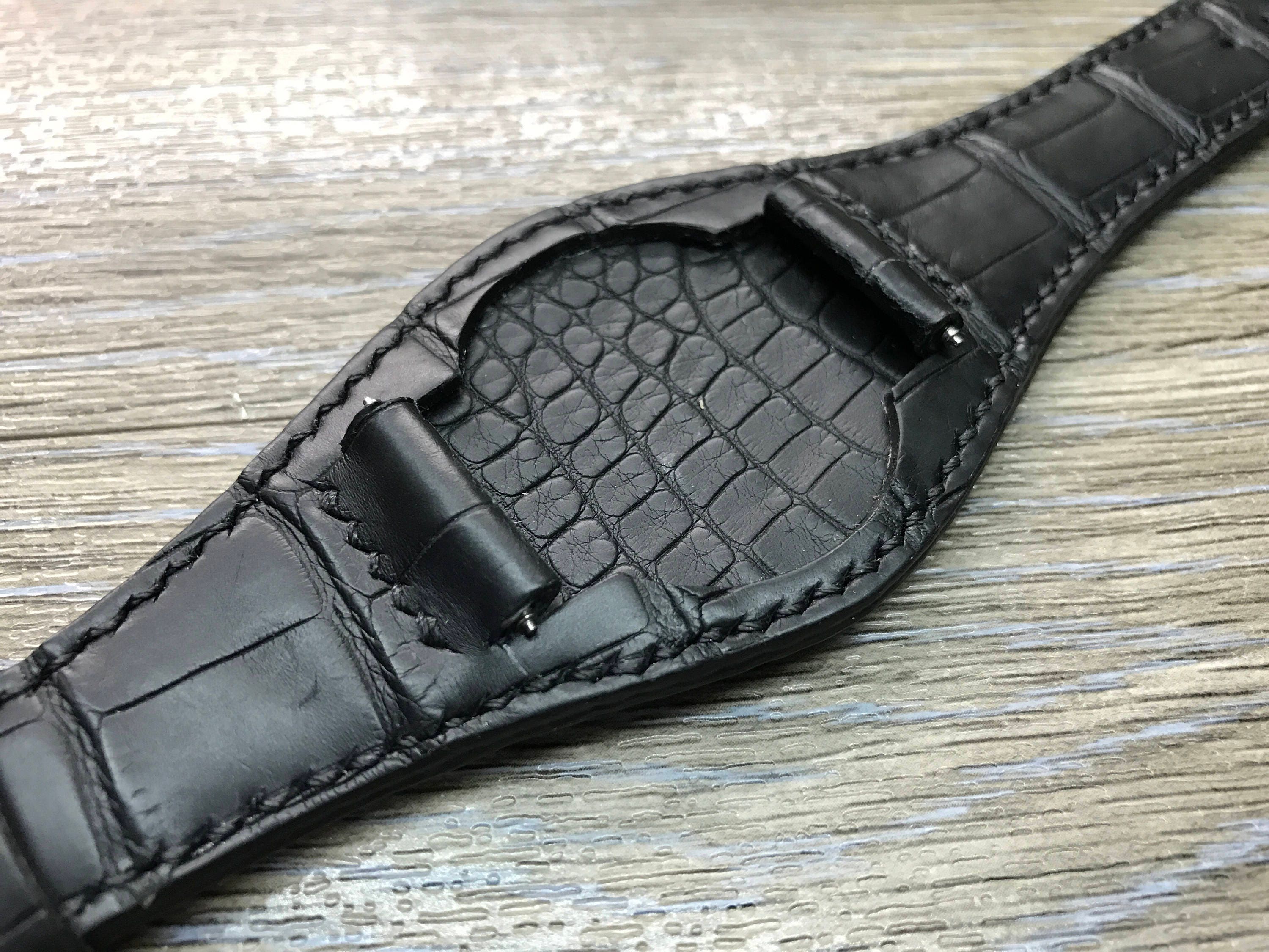 Full Bund Strap Black Genuine Leather Cuff Watch Band Cuff - Etsy