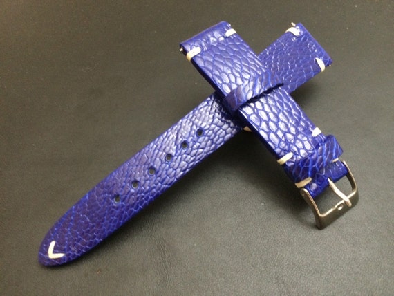 Leather watch band, Ocean Blue, Ostrich leg, handmade, leather watch Strap, 20mm watch band, Free Shipping, watch band, strap replacement