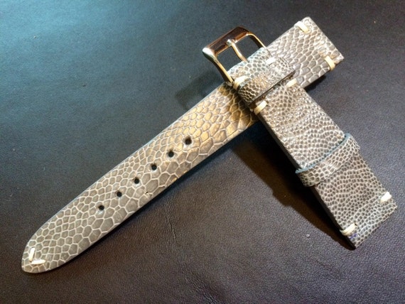 Real leather watch band, Vintage shiny grey Ostrich leg Leather  Strap, handmade watch strap, 18mm/19mm/20mm lug, 16mm buckle