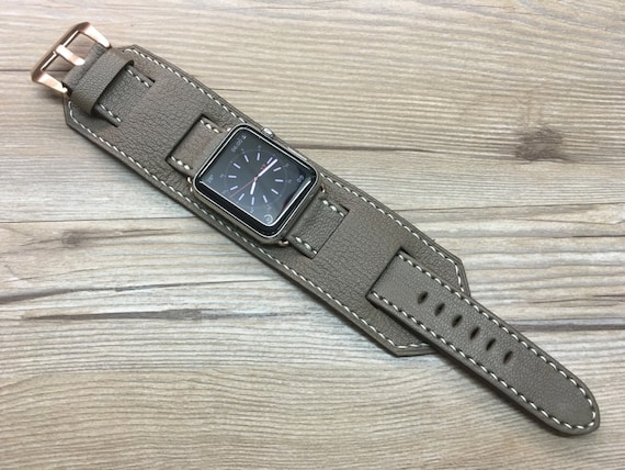 Apple Watch Band Strap, Apple Watch Titanium, Ceramic White, Full Bund Strap, Elephant Gray Leather Watch Strap, Apple Watch 44mm, 42mm