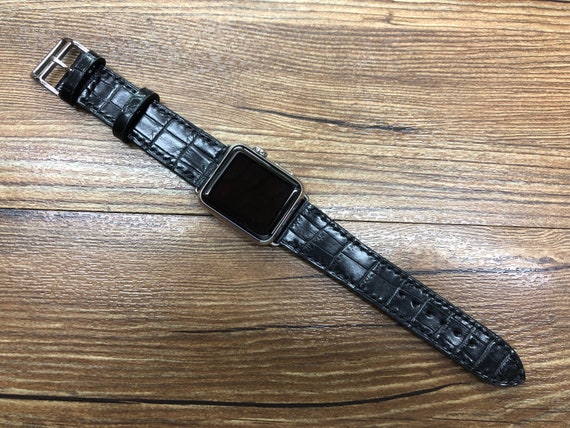 Apple Watch Band Single Tour Rallye, Space Gray Apple Watch 40mm 44mm, Series 5, Black Alligator leather Watch Strap, Personalise Gift Idea