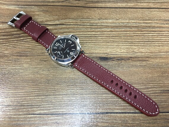 Leather watch band, leather watch strap, 24mm watch band, Maroon red watch band, 24mm watch strap, 26mm strap, watch band, FREE SHIPPING