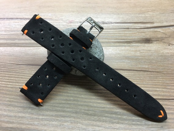 Leather watch strap, Leather watch band, Suede grey, Rally Watch strap, Racing watch band, 20mm watch band, FREE SHIPPING