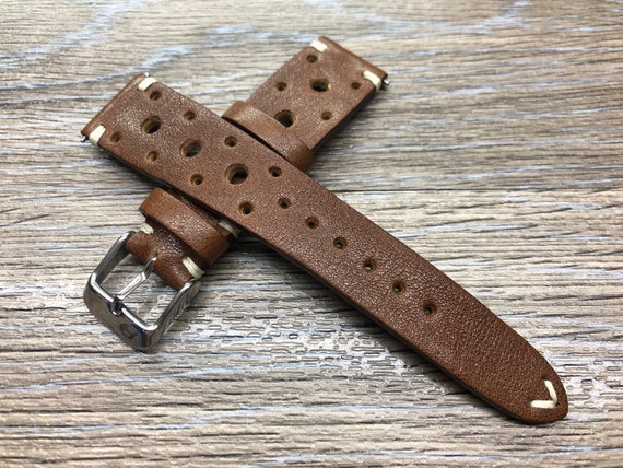 Brown calfskin rally Watch Strap 20mm 18mm 19mm, Racing watch strap, rally strap, Valentines Day Gift, handmade Brown Racing Watch Strap