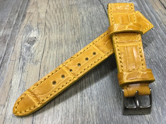 Leather watch band, watch strap, 20mm watch band, leather Strap, 20mm lug, Yellow watch strap, Yellow watch band, FREE SHIPPING