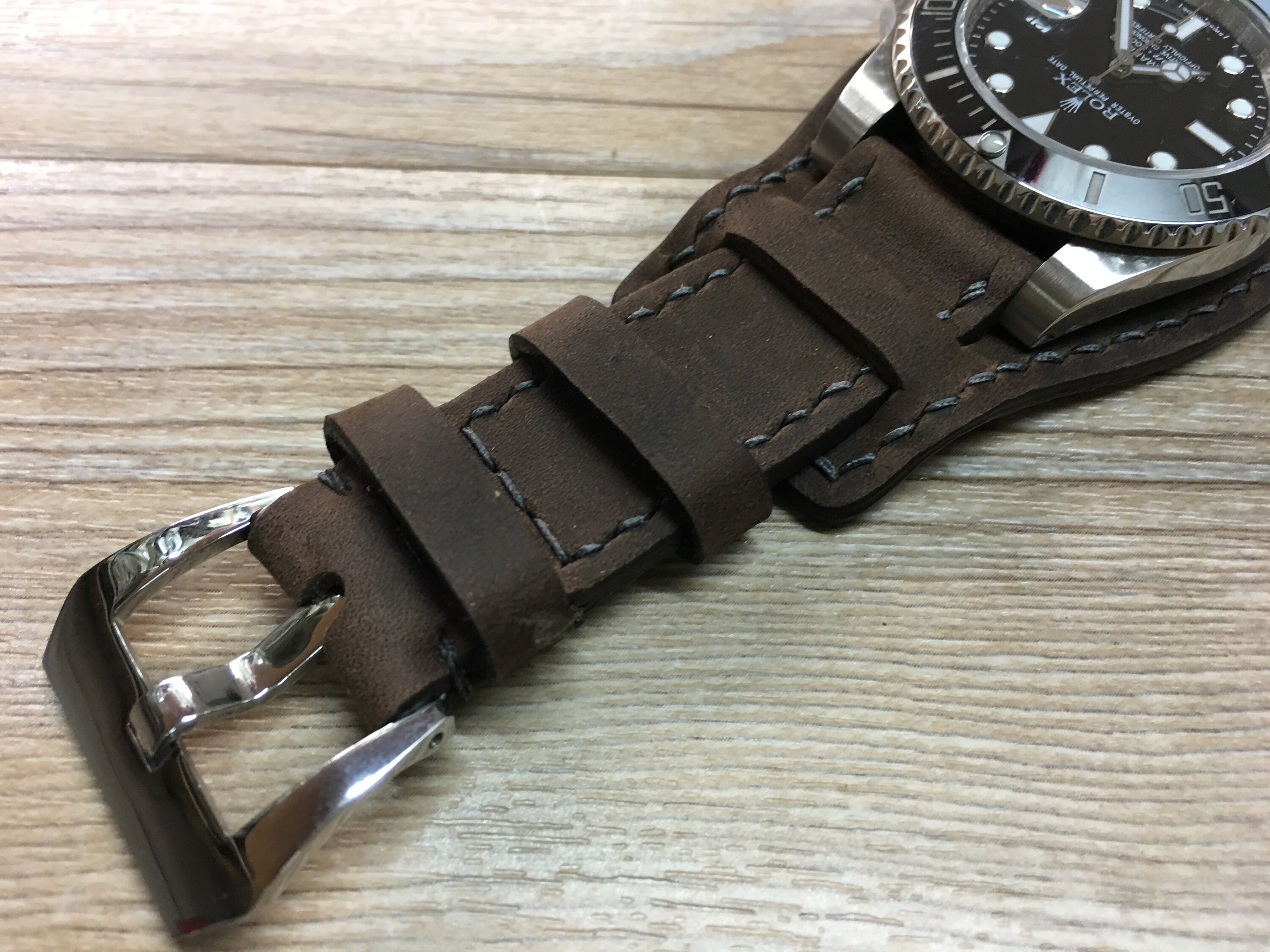 Leather Watch Band, Full Bund Strap, 20mm watch band, Cuff Band, brown