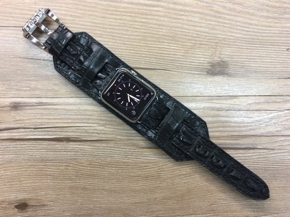 Apple Watch Band, Apple Watch Strap, Leather watch band, Matt black, Leather Cuff Band, Full bund strap, iwatch band, Apple Watch 42mm