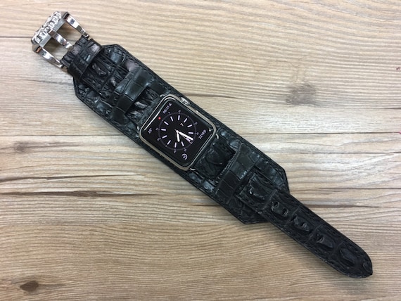 Apple Watch Band, Apple Watch Strap, Leather watch band, Matt black, Leather Cuff Band, Full bund strap, iwatch band, Apple Watch 42mm