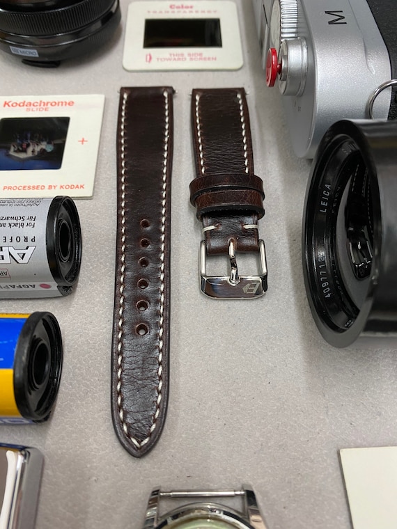 Leather Watch Strap 20mm, Brown Genuine Leather Watch Band, Uhrenarmband aus Leder, 19mm Wristwatch band, Valentines Day Handmade Gift Ideas