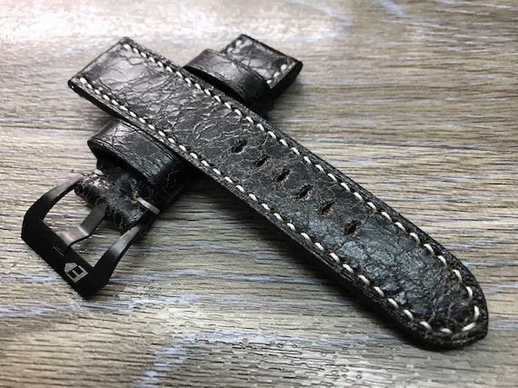Distressed black leather watch strap 2025