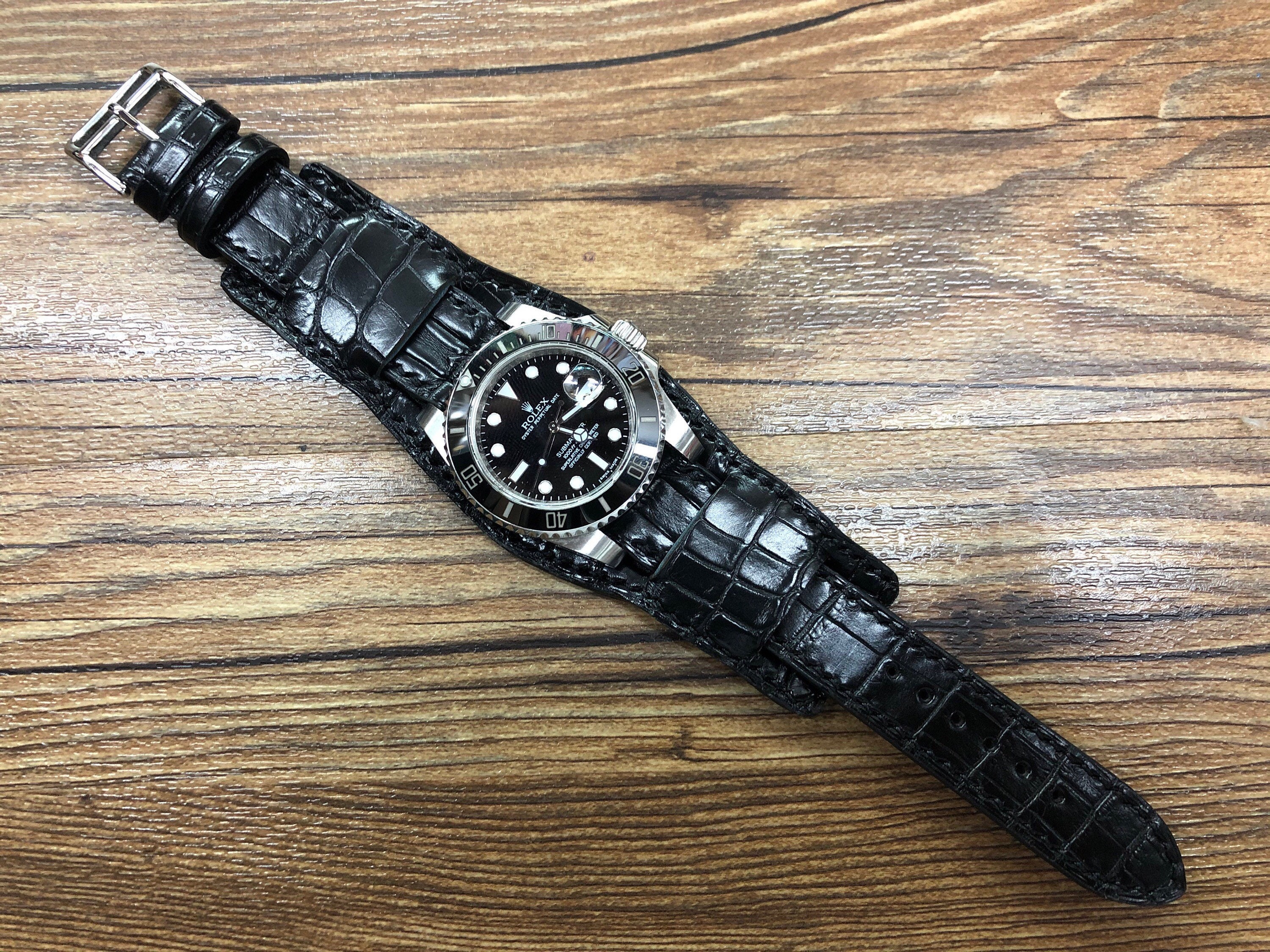 Leather Watch Straps in Alligator Skin, Leather Watch Strap 20mm, Black Leather Bund Straps, Round Shape Cuff Strap, Personalise Watch Band - Etsy Leather Watch Straps in Alligator Skin, Leather Watch Strap 20mm, Black Leather Bund Straps, Round Shape Cuff Strap, Personalise Watch Band - Etsy