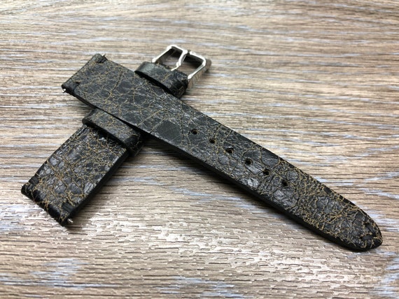 distressed black leather watch strap