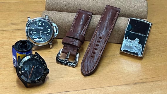 Vintage Brown Italian Leather Watch Strap 24mm | Handmade Padded Strap for Panerai | Custom Sizes 18–28mm | Premium Genuine Leather Band