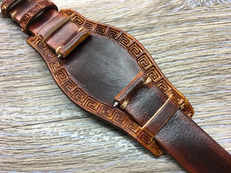 Watch Strap 20mm 19mm 18mm 22mm, Brown Leather Watch Strap Band, Cuff Watch Band, Full Bund straps, Handmade Leather Craving Watch Strap image 7