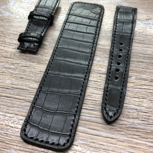 Leather Watch Straps in Alligator Skin, Leather Watch Strap 20mm, Black ...