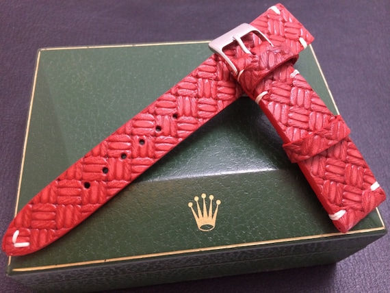 leather watch band, leather watch strap, cross pattern, red watch band, 19mm watch strap, 20mm strap, 20mm watch band, FREE SIPPING