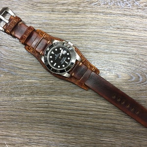 Watch Strap 20mm 19mm 18mm 22mm, Brown Leather Watch Strap Band, Cuff Watch Band, Full Bund straps, Handmade Leather Craving Watch Strap image 1
