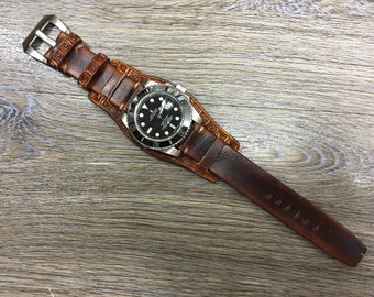 Watch Strap 20mm 19mm 18mm 22mm, Brown Leather Watch Strap Band, Cuff Watch Band, Full Bund straps, Handmade Leather Craving Watch Strap