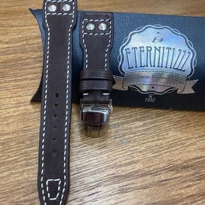 Brown Genuine Leather Big Pilot Strap 22mm, Pilot Straps 20mm with Deployant Clasp Buckle, Christmas Gift Ideas, Brown Uhrenarmband, Armband