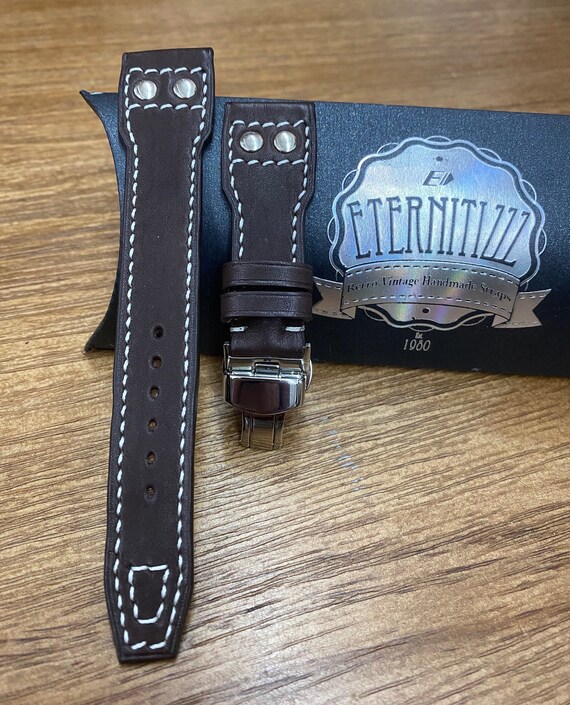 Brown Genuine Leather Big Pilot Strap 22mm, Pilot Straps 20mm with Deployant Clasp Buckle, Christmas Gift Ideas, Brown Uhrenarmband, Armband