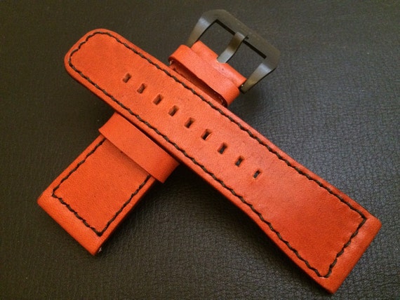 Leather Watch Band, Leather watch strap, 28mm watch band, genuine leather, strap replacement, SevenFriday, Orange watch strap, FREE SHIPPING