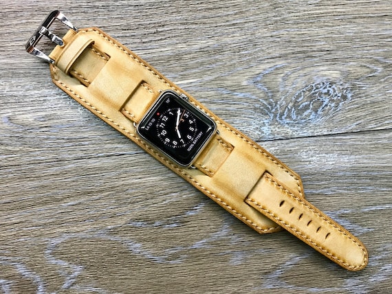 Handmade Apple Watch cuff band, Apple watch band, Vintage Leather Watch strap, Vintage beige Cuff band For Apple Watch 42mm, Series 1 & 2