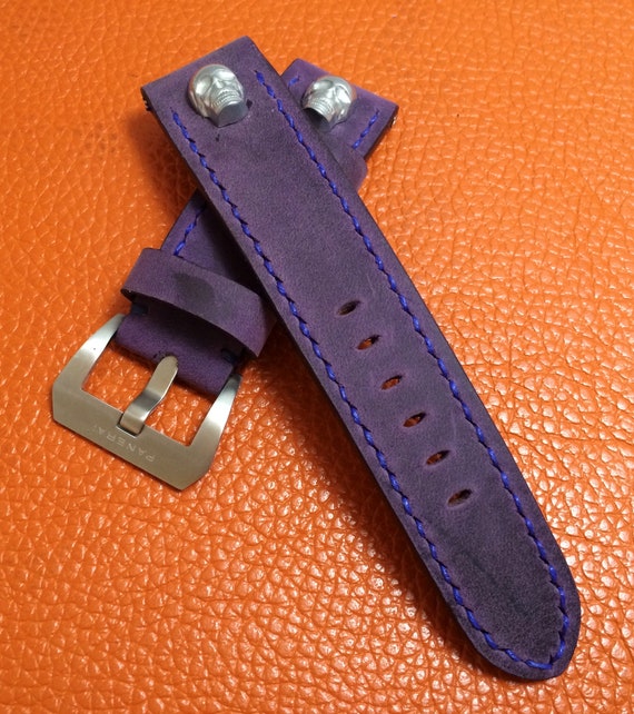 leather watch strap, 24mm watch band, leather watch band, Purple watch band, 24mm watch strap, 26mm strap, SKULL, watch band, FREE SHIPPING