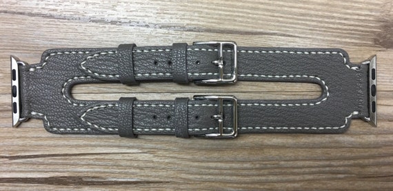 Apple Watch Double Buckle Cuff 41mm Series 7 Series 6 40mm Watch Band, iWatch Band 38mm, Etoupe Gray Genuine Leather Smart Watch Bands