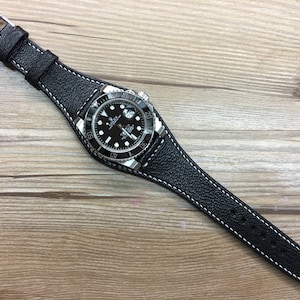 Leather Bund Strap, Bund Watch Band 19mm 20mm 22mm 24mm, Leather Watch Strap, Cuff Watch Strap, Apple Watch Band, Handmade Watchband