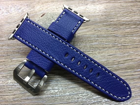 Apple Watch Band, Apple Watch series 5, Leather Watch band, Apple Watch 44mm, Apple Watch 40mm, iwatch, space gray, Blue Electric Palladium