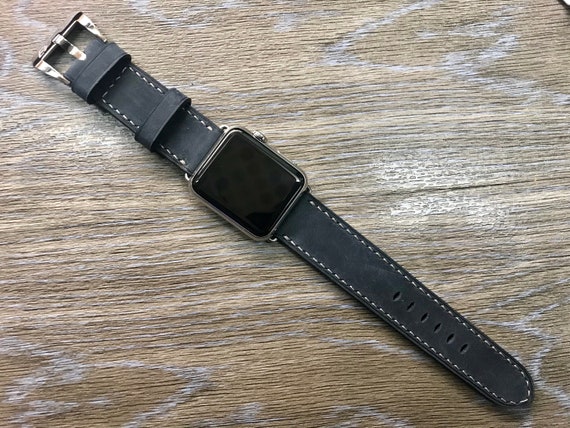 Black Genuine Leather Apple Watch Band for Series 7 45mm, iWatch Series 6 44mm Watch Straps, Smart Watch Band 41mm, Wrist Watch Accessories