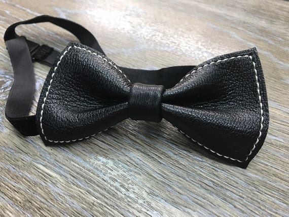 Handmade Leather bow tie, Black bow tie, Mens Bow Tie, pocket square, pre-ties bow tie, bow ties for men, bow tie men, Father's Day gift