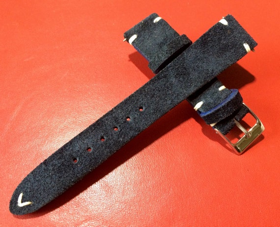 Leather watch band, Suede Leather, Leather watch strap, Dark blue watch band for 19mm, 20mm lug, Suede Blue, 16mm buckle, FREE SHIPPING