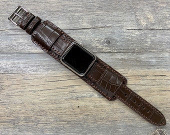 Brown Alligator Apple Watch Band 41mm 40mm Series 7, Apple iWatch Cuff Band, Father's Day Gift Ideas, Small and Cool Apple Watch Band