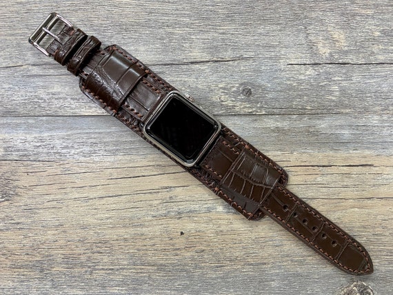 Brown Alligator Apple Watch Band 41mm 40mm Series 7, Apple iWatch Cuff Band, Father's Day Gift Ideas, Small and Cool Apple Watch Band