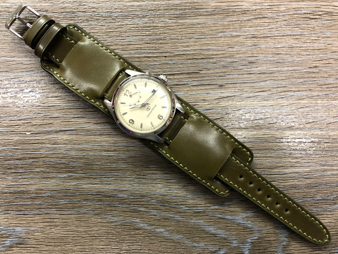 Shell Cordovan Leather Watch Straps, Army Green Leather Bund Straps ...
