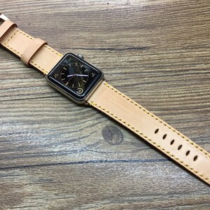 Apple Watch Series 7 Watch Band for 45mm, Beige Genuine Leather Apple Watch Band, iWatch Series 6 44mm Band, Personalise Gift Ideas for him
